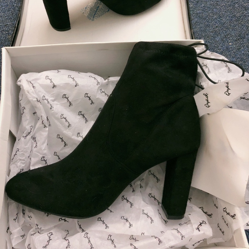 Black suede heel booties
